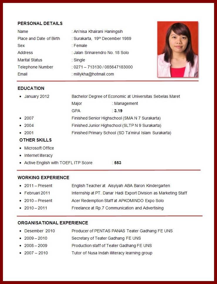 Contoh cv fresh graduate