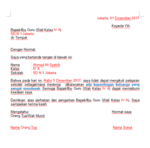 21+ Contoh Surat Izin / Sakit / Orang Tua / Acara ...